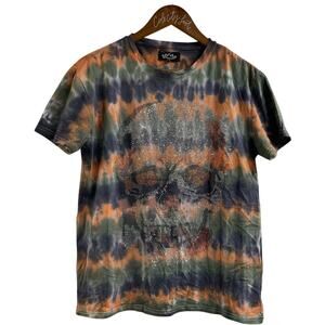Heads Or Tails Rhinestone Skull Tie Dye T Shirt Medium Bling
